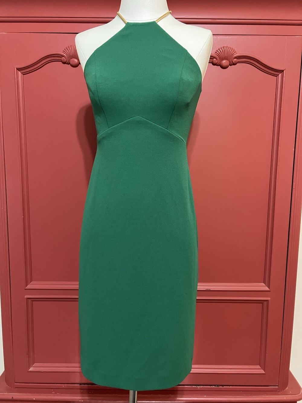 $238 Trina Turk Women's Emerald Green Halter Sora Sheath Dress Size 4 NWOT